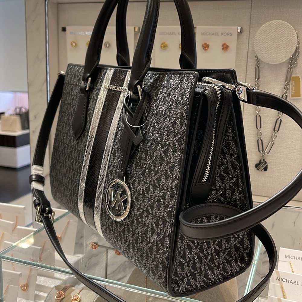 Michael Kors Sheila Medium Signature Logo and Metallic Satchel Crossbody CZ NWT - Picture 10 of 16
